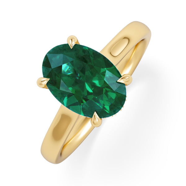Amora Gem 2.00ct Oval Cut Lab Emerald Hidden Halo Engagement Ring in 18K Yellow Gold